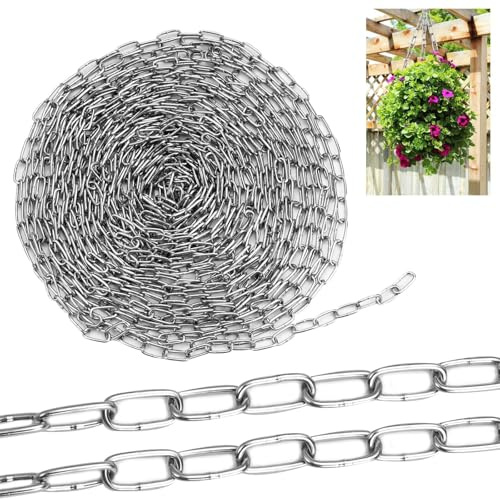 Jinsion 304 Stainless Steel Chain, 1.5MM Thick Hanging Chains Link Sold by The Metre, 10 Metres Heavy Duty Metal Chain for Gate Padlock Outdoor Lifting Hanging Swing Chains Bike Cycle Lock