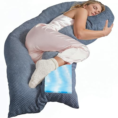 Traumreiter Seitenschläferkissen Visco L langes Wendekissen Memory Foam [orthopädisch] + Watte Seite | Schwangerschaftskissen zum Schlafen Stillkissen Komfortkissen mit Bezug Tauben Blau Deluxe
