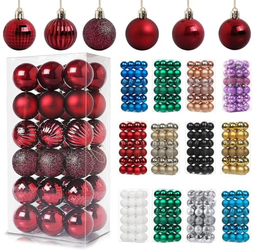 36Pcs Burgundy Baubles for Christmas Tree Decorations,40mm/1.57 Small Xmas Bauble Hanging Ball,Christma Balls Ornaments with Strings,Shatterproof Wine Red Christmas Baubles for Xmas Tree Party Decor