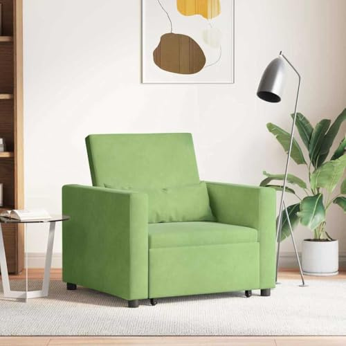 ACAGALA Schlafsessel, Ausziehbares Schlafsofa 3-in-1 mit Bettfunktion, Schlafcouch für kleine Räume Wohnzimmer Schlafzimmer, Klappsessel mit Rädern, Samt, 90x165x87 cm, Hellgrün