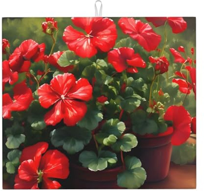 Abtropfmatte für die Küche, exquisiter roter Geranien-Druck, saugfähig, faltbar, Spülbeckenmatte für Theke