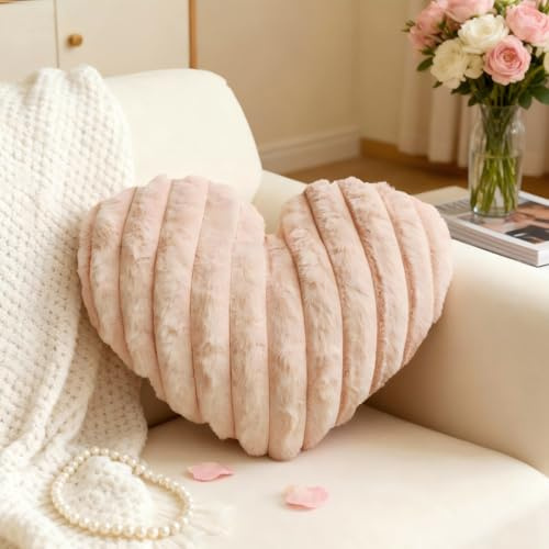 Timasser Herzkissen 40 x 35cm, Kuschelkissen Herz Kissen Herzform Plüsch Kissen Flauschig Dekokissen Kopfkissen Zierkissen Süßes Heart Pillow für Wohnzimmer Schlafzimmer (A)