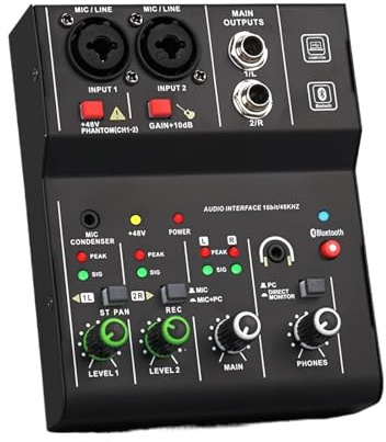 DJ-Controller, Professionelle 2-Kanal-Mixer-Schnittstelle Soundkartenkonsole Mini-USB-Aufnahmemischer for DJ-Studiogitarre