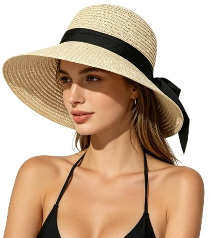 Freiesoldaten Women Straw Sun Hat Lightweight Foldable Beach Hat UPF 50+ Summer Hat with Wide Brim for Travel Holiday