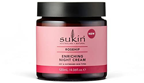 Sukin Rosehip Enriching Night Cream 120ml - with Rosehip Oil & Vitamin C; cruelty free & vegan friendly - to hydrate and improve skin radiance, for dehydrated & mature skin.
