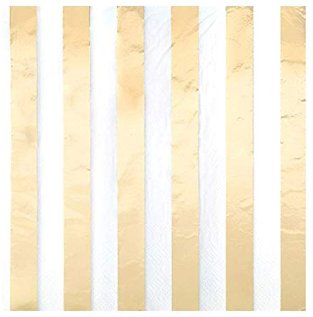 Unique Party 32312 - Tovaglioli di Carta - 16,5 cm - Lamina d'Oro a Righe - Confezione da 16