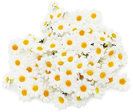 BornFeel Künstliche Gerbera Blumen Köpfe 100tlg. Daisy Sonnenblumen Blumenköpfe für DIY Hochzeit Party Handwerk Tischstreudeko (Weiß)