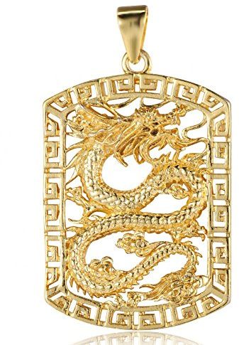Sonew Collier Pendentif pour Hommes Plaqué Or Carré Creux Sculpté Dragon Pendentifs Seulement Des Bijoux Cadeaux Pour Homme