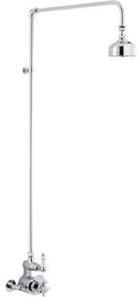Nuie CP148 Edwardian ǀ Traditional Bathroom Twin Exposed Thermostatic Shower Valve and Rigid Riser Kit, 140mm x 150mm, Chrome, Silver