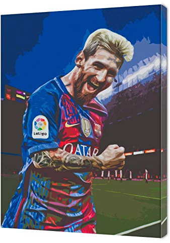 ARTSPRINTS Lionel Messi Barcelona Fotodruck auf gerahmter Leinwand, Wandkunst, Heimdekoration, 12''x 8''inch(30x 20 cm) -18mm depth