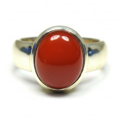 Statement-Ring aus echtem Karneol-Silber, 5 Karat, ovale Form, Lünettenfassung, handgefertigt, Größen 45 bis 77