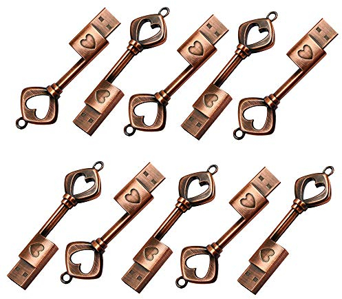 A Plus+ USB Pendrive Boda Memoria USB 16 GB en Forma de Llave con Corazón (10 Piezas)