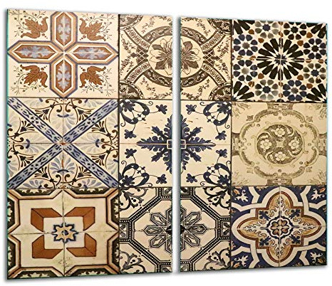 TMK ArtDeko Herdabdeckplatten 2 Teilig 2x30x52 cm Ceranfeldabdeckung Küche Elektroherd Induktion Herdschutz Spritzschutz Glasplatte Schneidebrett Mosaik