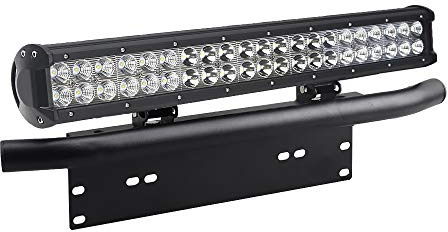 Samman 20Inch LED Light Bar with Front License Plate Frame Mount Bracket 22Inch License Plate Mounting Bracket Holder and Off Road LED Light Bar
