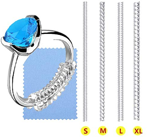 SOONPAM Ringverkleinerer Ring Größenversteller Unsichtbar Ringgrößeneinsteller Spiraleinsatz Invisible Strip Size Adjuster Perfekt für Alle Größen Lose Ringe mit Silbernem Poliertuch (4 Größen)