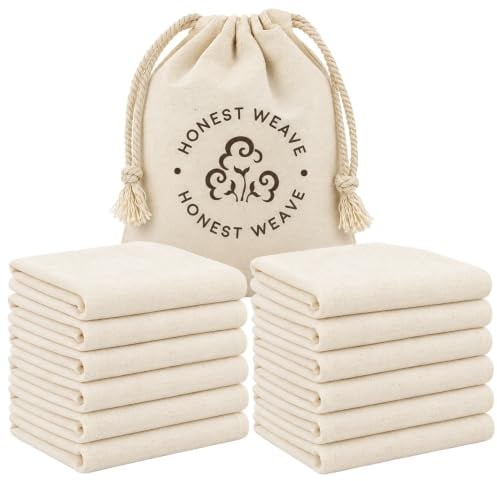 HONEST WEAVE GOTS - Set di strofinacci da cucina in 100% cotone biologico certificato al 100%, extra large, 68,6 x 68,6 cm, completamente orlato, confezione da 12, marrone chiaro naturale