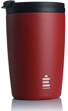 HYDRATE Travel Mugs, Reusable Coffee Cup Travel with Leak-Proof Lid, Multiple Colours, Stainless Steel Thermal Vacuum Coffee Mug for Hot and Cold, Insulated, Easy-Clean 340ml (Red)