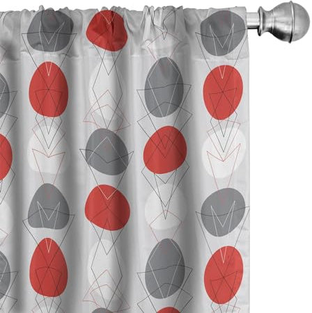 ABAKUHAUS Mitte des Jahrhunderts Vorhänge, Gardinen, geometrische pickeliger, Fensterbehandlungen für Wohnzimmer Schlafzimmer Dekor, 2 Stück 75 cm b x 225 cm h, Weiß Grau Rot