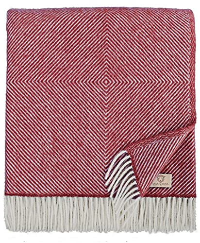 Linen & Cotton Dicke Decke Wolldecke Wohndecke Tagesdecke Alaska mit Rautenmuster -100% Reine Neuseeland Wolle, Bordeaux Rot (140 x 220 cm) Sofadecke Kuscheldecke Überwurf Couch Sofa Bett Bettüberwurf