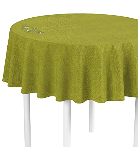 LILENO HOME Tischdecke rund abwaschbar [160 cm rund] in grün - Tischdecke aus Polypropylen Plissee wasserdicht mit Fleckschutz