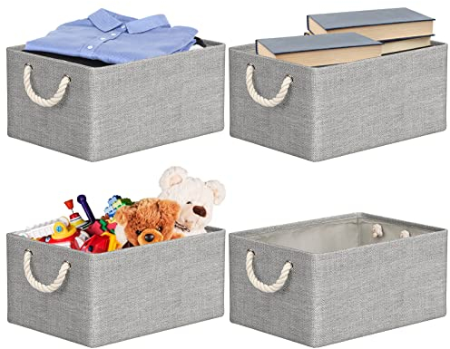 RIWNNI Aufbewahrungsbox Stoff 40x30x20 [4-Pack], Faltbarer Aufbewahrungsbox für Stoff, Ideal für Kallax-Regale, Schlafzimmer, Kinderzimmer - (Grau)