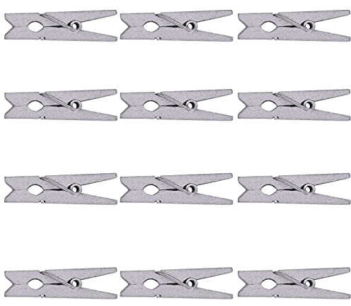 Trimming Shop Lot de 50 Mini Pinces à Linge en Bois pour Loisirs créatifs, Petites Pinces à Linge en Bois, 3,5 cm, argentées, Petites Pinces à Linge pour accrocher des Photos