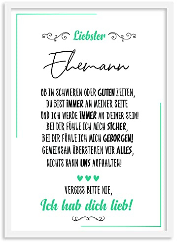 Urhome Kunstdruck Ehemann mit Bilderrahmen Weiß in DIN A4 - Ich hab dich lieb Wandbild Poster Wanddeko mit Spruch für Wohnung Familie Freunde Geschenk Geburtstag