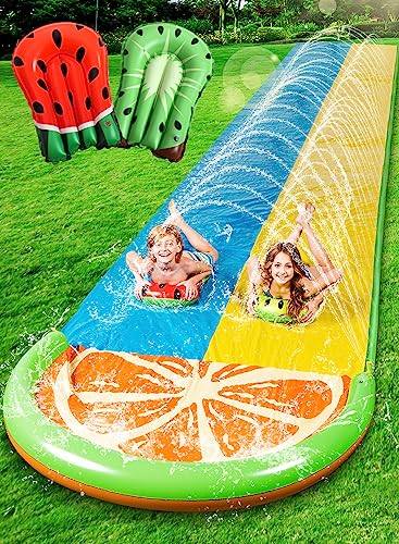 Sloosh 22,5ft/685,8cm Scivolo d'Acqua con 2 Tavole gonfiabili, Scivolo Doppio per Prato con irrigatori avanzati, Giocattolo Estivo per Bambini e Adulti, Divertimento in Giardino, Arancione