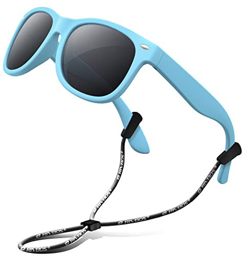 RIVBOS Kids Sunglasses Polarized UV400 TPE with Strap for Boys Girls RBK004 | Flexible rubber frame with UV protection, secure strap and fit for boys and girls age 3-10 Children