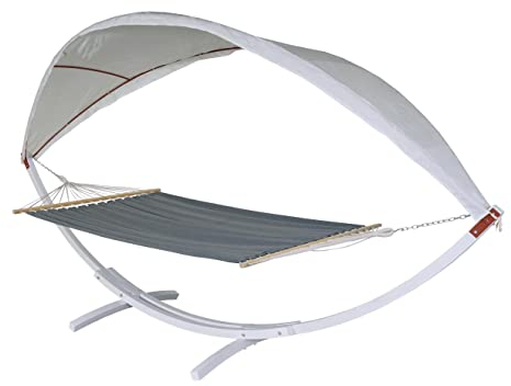 Hängematte HWC-J47, Hängeschaukel bis 200kg Sonnendach MVG-Holzgestell 420cm 2 Personen - weiß, grau