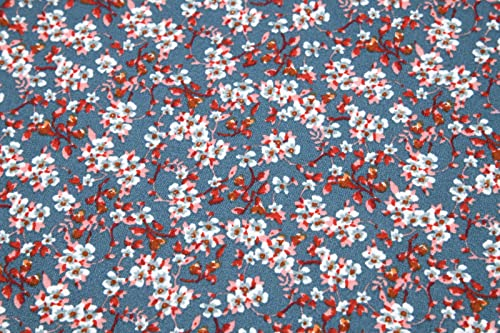 Stoff Meterware Blüten Blumen Pflanzen Baumwolle - 1 Meter, geblümt, Blumenstoff, Blümchen, Kissen, Bettwäsche, Kinder, Bekleidung, Sommer, Basteln, Nähen, Deko, DIY (Blumen Blüten Knospen Blau)