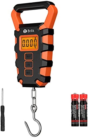 ORIA Digital Fishing Scale, 110lb/50kg Electronic Weighing Scale Luggage Scale with Ruler, Max Fishing Postal Hanging Hook Scale with Measuring Tape, Backlit LCD Display (Batteries Included) -Orange