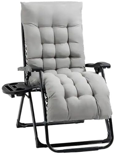 Display Guru Zero Gravity Chairs Sun loungers with Cup Holder Reclining Garden Outdoor Yard Beach Chair (1 x Black Chair with Grey Cushion)