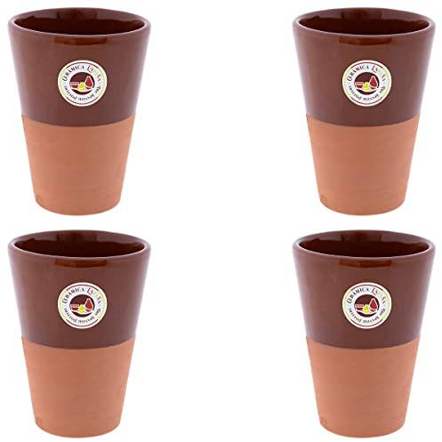 CERÁMICA ESPAÑA | Juego vasos de cerveza 4 unidades | Pack x4 vaso barro rojo Filo Miel - Modelo M02 | Vaso de vino | Vasos de agua | 450 ml