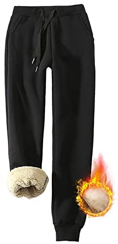 Joligiao Winter Warm Women Sweatpants Fleece Women Jogger Pants Women's Warm Sherpa Lined Athletic Sweatpants Winter Thermal Trousers for Womens Running Casual Workout Black