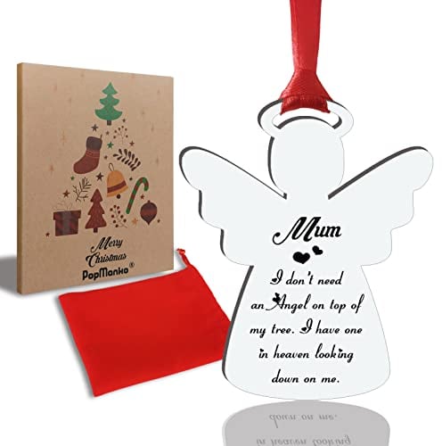 Christmas Memorial Angel Baubles, Mum Christmas Memorial Ornaments, Mirror Acrylic Christmas Tree Remembrance Decorations Bereavement Gift To Remember Loved Ones Xmas (Silver - Mum)
