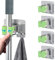 homeasy Mop Broom Holder, 4 Pcs Stainless Steel Self Adhesive Mop Holder Wall Mounted with Hooks Hanger Self-Adhesive Broom Holder for Bathroom, Kitchen, Office, Closet, Garden Garage (Green)
