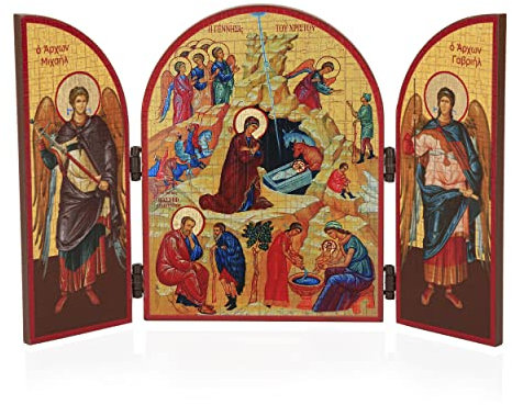 NKlaus Geburt Jesu Christi Weihnachten/Rozhdestvo Triptychon Holz Ikone 25x16cm 11322