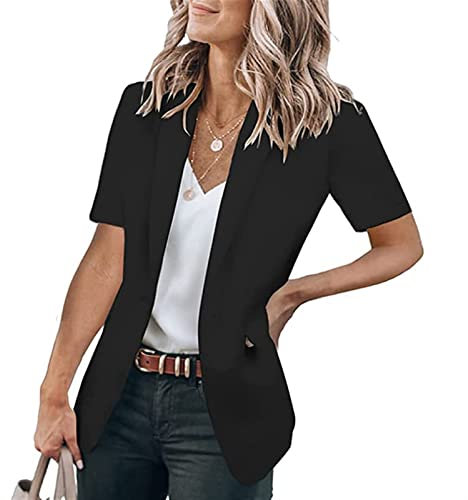 Sawmew Long Blazer Damen Dünn Blazerjacke Vintage Blazer Kurzblazer Female Lässige Frühlingsjacke Jacke Longblazer Trenchcoat Anzüge Kurz Leicht Mantel Anzugjacke (Color : Black, Size : L)