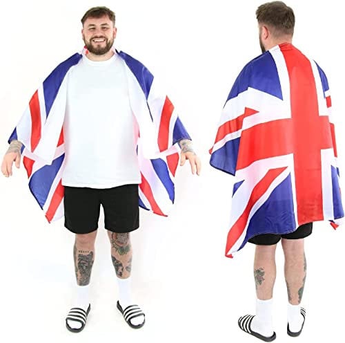 SHATCHI Football 5x3FT Britain National Union Jack New King Charles III Coronation Celebration British Fan Street Party Pub Wearable Body Sleeve Flag Decorations, Red, Blue, White