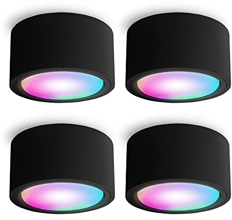 SSC-LUXon 4 Stück CELI-X Aufbauleuchten schwarz rund kompatibel mit Alexa, Siri & Google - Spotleuchte inkl. Smart LED RGBW GX53