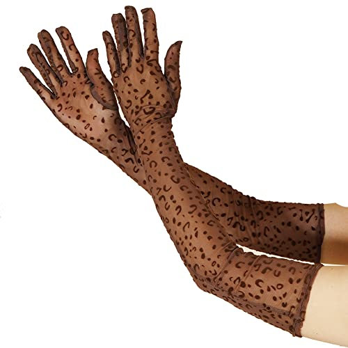 Yurosiay Damen Leoparden Tüll Handschuhe Braun Lang Tüllhandschuhe Sexy Durchscheinendem Tüll Handschuhe Mode Leoparden Handschuhe Sommer Sonnenschutz Handschuhe Handschuhe Hochzeit Damen