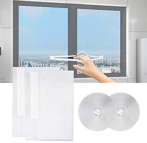 Window Screen Netting,Mosquito Curtain Net with Zipper Directly Open The Window, Self Adhesive Mesh Window Screen Mosquito Netting (White, 130x150cm(51x59in))