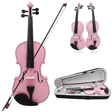 Geige 4/4 Akustische Violine In Voller Größe Für Anfänger, Massivholz-Violine Mit Tragetasche, Saiteninstrument Mit Violinbox (Color : Pink)