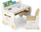 Maxmass Kids Table and Chair Set, Wooden Activity Play Table with Watercolor Pens, Blackboard Eraser & Hidden Storage Space, Toddler Drawing Table for Writing, Learning, Playing (Brown+White)