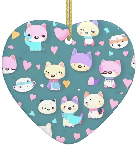 YYHHAOFA Süßer kleiner Fuchs-Weihnachtsanhänger aus Keramik – festliches hängendes Ornament für Geschäfte und Häuser, 7,6 x 6,9 cm