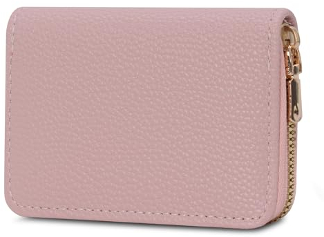 IHIGOGOFA Porte Cartes de Crédit Cuir Fermeture Eclair, Crédit Portefeuille Blocage RFID avec 11 emplacements pour Cartes (Rose)