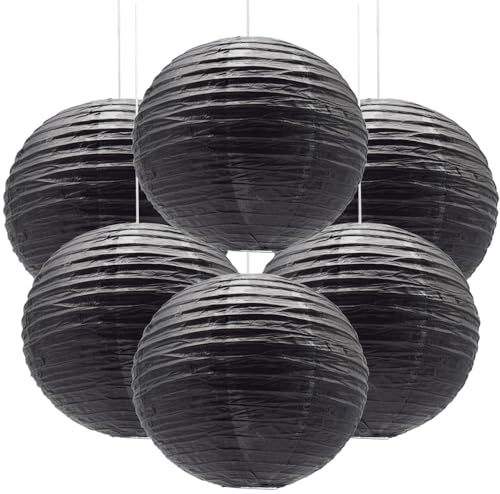 Ruidee 6 Stücks Papierlaterne Rund Lampenschirm Hochtzeit Party Dekoration Papierlampen für Hochzeit Party Geburtstage Dekoration（Schwarz）