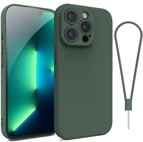 Andwing For iPhone 13 Pro Case Silicone Case Soft Ultra Phone Case Slim Protective Shockproof Cover Scratch-Resistant Microfiber Lining, 6.1 Midnight Green