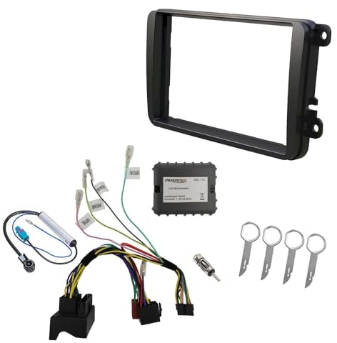 Audioproject A110 - CanBus Radioblende Set 2-DIN kompatibel für VW Golf 5 6 Polo 6R Passat Touran Caddy T5 Skoda Seat - Auto-Radio Blende Doppel-DIN Radio-Adapter Antennen-Adapter Entriegelung